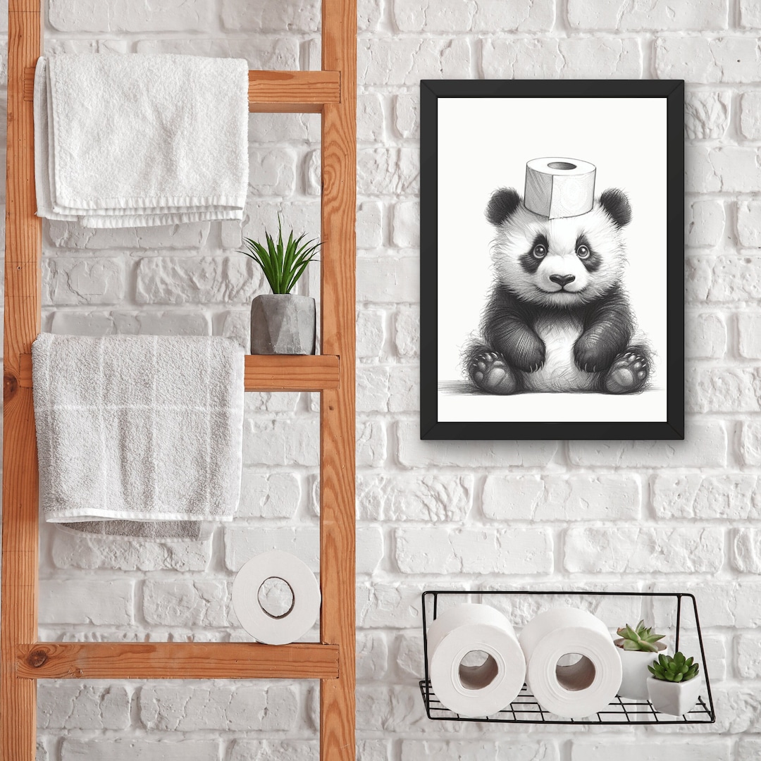 Funny Panda Toilet Paper Print: Kids Bathroom Wall Art (digital ...