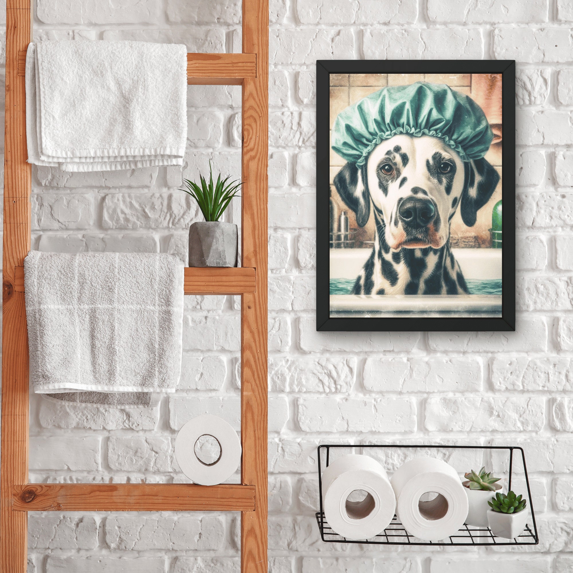Dalmatian Dog in Tub Bathroom Wall Art Dalmatian Dog Taking a Bath Wall ...