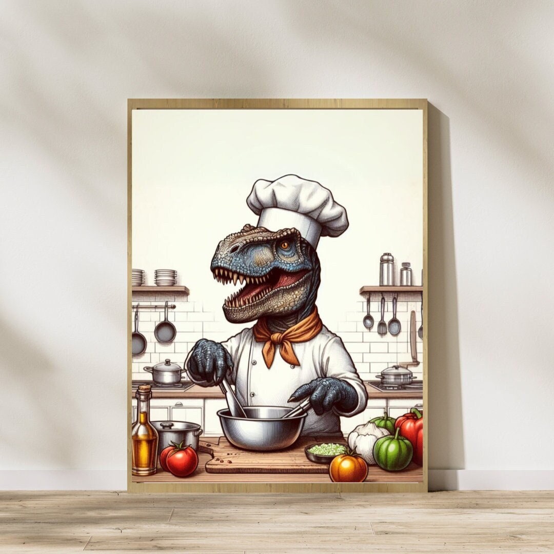 T-rex Chef Dinosaur Wall Art, Kitchen Print: Whimsical Culinary Art ...