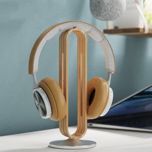 Headphone Stand Wood - Steel and Wood Headphone Holder Makes Great Gift for Music Lover Black Metal Headset Stand