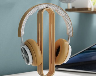 Headphone Stand Wood - Steel and Wood Headphone Holder Makes Great Gift for Music Lover Black Metal Headset Stand