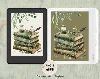 Kindle & Kobo Lock Screen, Kindle ColorSoft Scribe, Kobo Libra Colour Clara Colour, Botanical Vintage eReader Screensavers (PNG, ePUB)