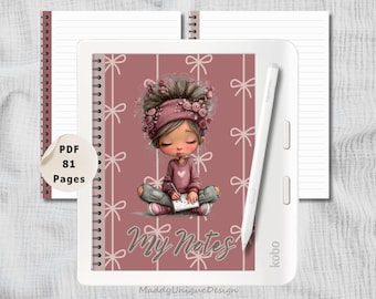 Digital Diary for Kobo Libra Colour: Girly Lined Journal Note Taking with Stylus, Cute Annotation Planner (PDF Instant Download)