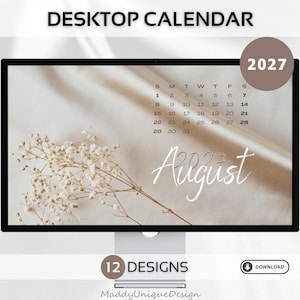 2027 Desktop Calendar Wallpaper, Aesthetic Floral Monthly Calendar Background for Mac and PC, Soft Boho Backdrops Planner, Digital Download