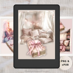 Kindle & Kobo Screensavers: Kobo Libra Colour Clara Colour, Kindle ColorSoft, Pink Coquette Lockscreens, Cozy Wallpapers (PNG, ePUB)