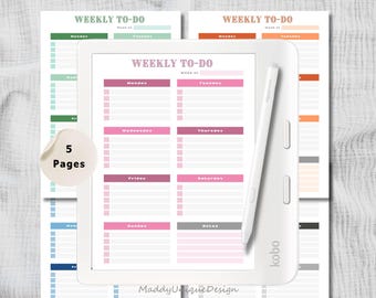 Weekly To-Do List Planner for Kobo: Undated Digital Planner, Simple Agenda Week Organizer (PDF Download)