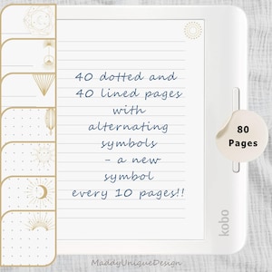 Celestial Digital Notebook for Kobo Libra Colour, Dot Grid & Lined, Digital Journal Note Taking Stylus, Bullet Journal Symbol, PDF Kobo Pen