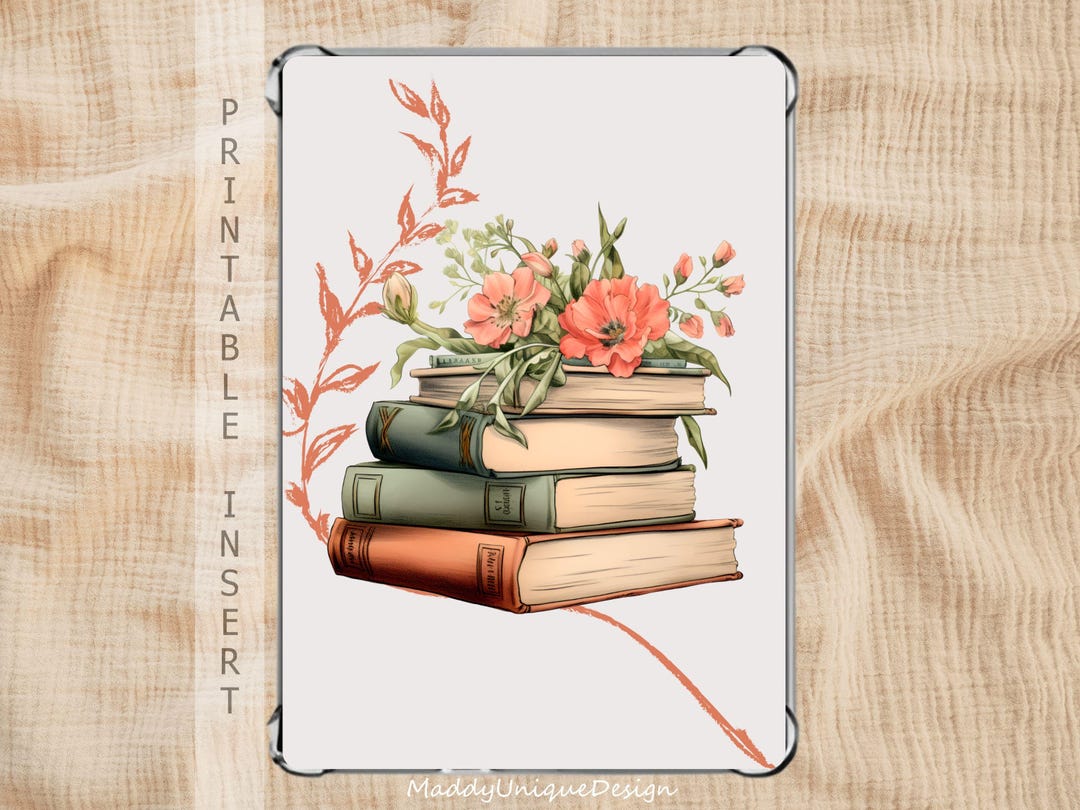 Spring Bookish Kindle Case Insert: Floral Stacked Books (printable PDF ...