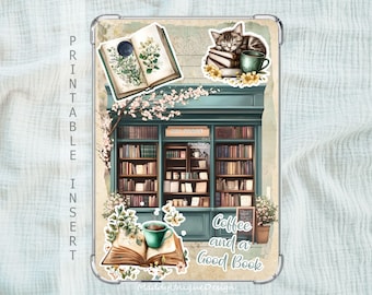 Kobo Case Insert, Kobo Libra Colour, Kobo Clara Colour, Kobo Clara BW, Green Floral Bookstore Printable Cover (PDF Instant Download)