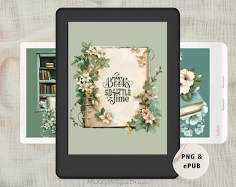 Kindle & Kobo Color Lock Screens, Kindle ColorSoft Scribe, Kobo Libra Colour Clara Colour, Floral Bookish Screensavers (PNG, ePUB)