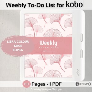 Soft pink digital planner PDF designed for Kobo eReaders, perfect for organizing weekly goals and schedules.