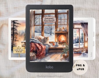 3 Winter Lockscreens for Kindle & Kobo: Rustic Cottagecore Christmas Screensavers (PNG and ePUB Download)