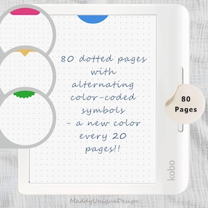 Dotted Notebook for Kobo Libra Colour, Digital Journal Note Taking for Kobo Stylus, Bullet Journal Color-Coded PDF Sections, Kobo with Pen