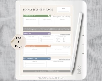 ADHD Reset Daily Planner for Kobo Libra Colour, Undated Simple Page Organizer for Stylus E-Readers (Digital PDF Instant Download)