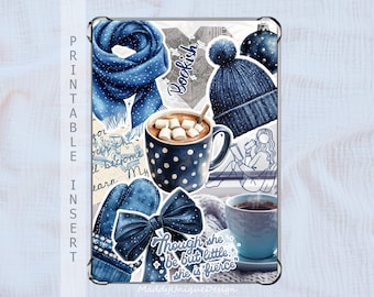 Kindle Case Insert for ColorSoft Paperwhite Basic Scribe, Blue Winter Coquette Back Cover for Clear Case (Printable PDF Digital Download)