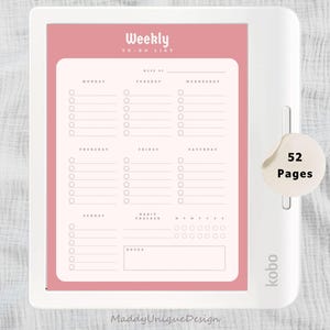 Pretty pink weekly spread with structured layout, ideal for digital use or printing.
