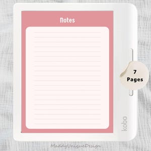 Digital notes section with soft pink background and clean layout.