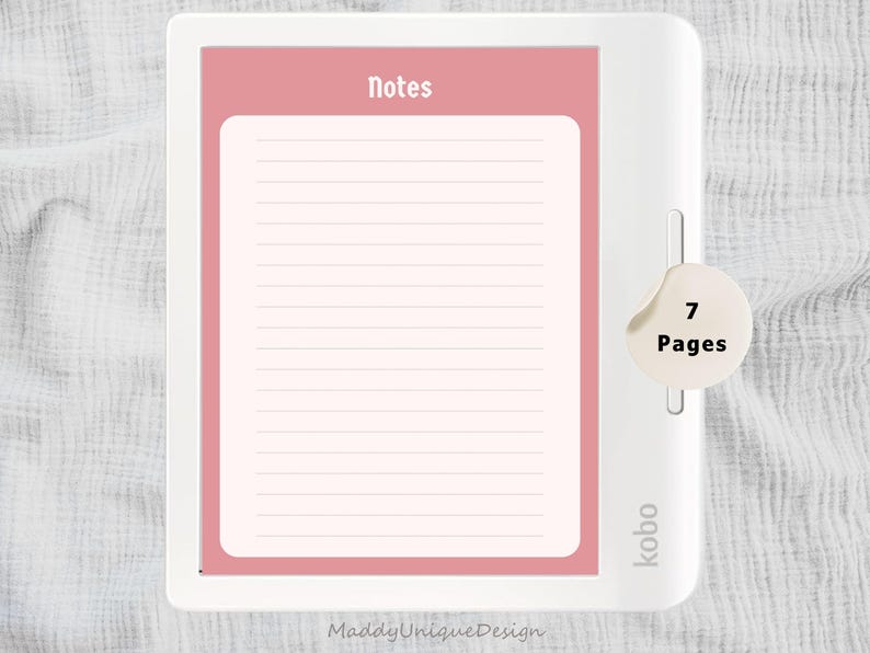 Digital notes section with soft pink background and clean layout.