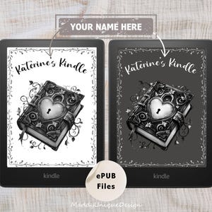 CUSTOM Lock Screen for any B&W Kindle: Book Heart Key, Name Personalized Kindle Wallpaper, Bookish BW Screensaver (ePUB Digital Download)