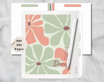 Digital Diary for Kobo Libra Colour: Dotted Journal Note Taking with Stylus, Floral Annotation Planner (PDF Instant Download)