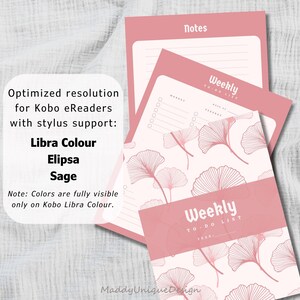 Elegant soft pink PDF weekly planner for Kobo users who love structured layouts.