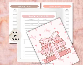 Digital Reading Journal for Kobo Libra Colour: Coquette Kobo Book Review for Stylus E-Readers, Planner Reading Log & Wishlist (PDF Download)