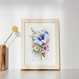 September Birth Month Flower Morning Glory, Digital Print, Mother&#39;s Day Gift, Watercolor, Home Art, Grandmother, Floral Portrait, Printable