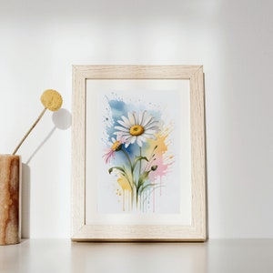 April Birth Month Flower Daisy, Digital Print, Mother's Day Gift, Watercolor, Home Art, Grandmother Gift, Floral Portrait, Printable