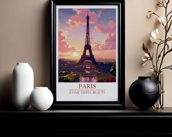 Impressão artística da Torre Eiffel em Paris, pôster de viagem (download digital)