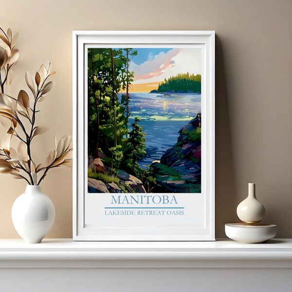 Manitoba Print, Manitoba Poster, Manitoba Decor, Manitoba Digital, Travel Art, Poster, Lake Side, Trees Province, Digital, Canada, Scenic