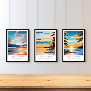 Set van 3, Lake Huron digitale print, kunst aan de muur, Lake Huron poster, Lake Huron digitale, Lake Huron decor, reiskunst, poster, afdrukbare kunst