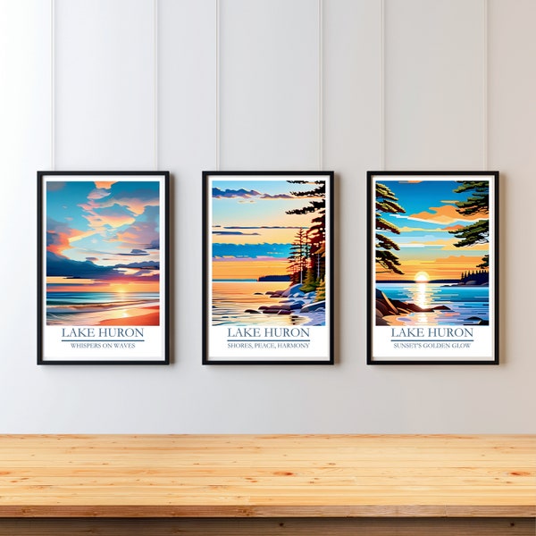 Set of 3, Lake Huron Digital Print, Wall Art, Lake Huron Poster, Lake Huron Digital, Lake Huron Decor, Travel Art, Poster, Printable Art