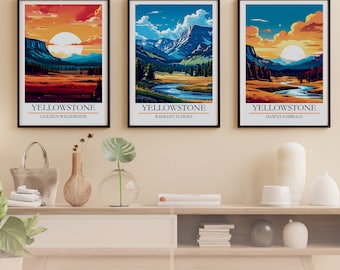 Yellowstone National Park Art Prints, Set of 3 (Digital Download)