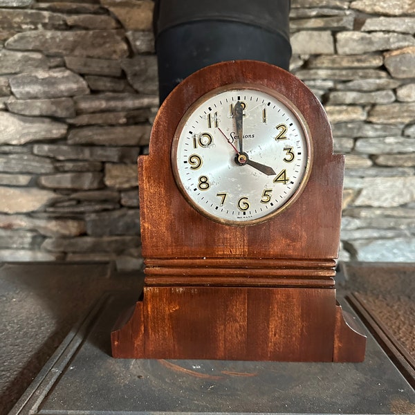 Vintage Sessions Art Deco Style Mantle Clock in Refinished Wood Case, NOT WORKING, Being Sold as Decor or Restoration