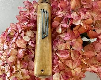 Vintage 1960s Blonde Wood Cylinder Mezuzah Case with Scroll, Housewarming and Wedding Gift