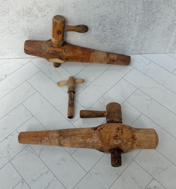 Antique Wood Barrel Keg Taps: Primitive Breweriana Spigot Set