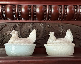 Vintage Milk Glass Hens on Nests, Your Choice 2 Available being Sold Separately, Candy Dish, Trinket Dish, Collectible Glass
