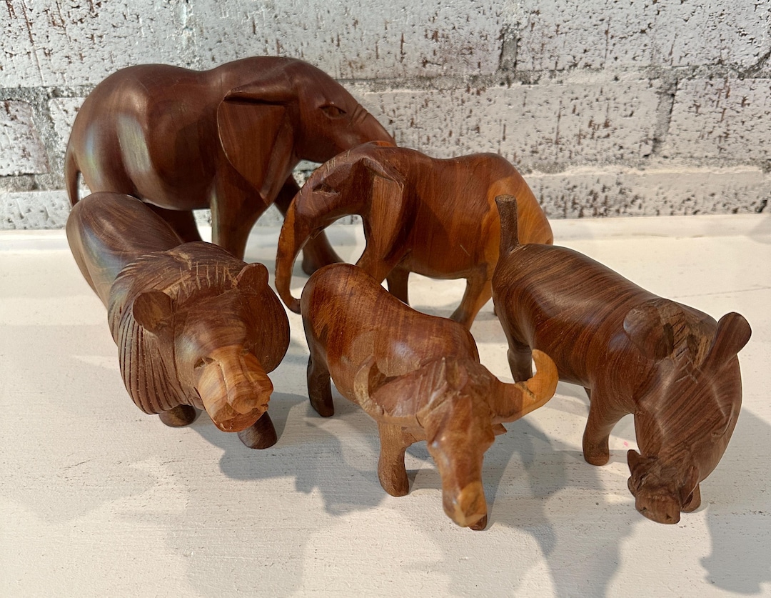 Vintage Hand Carved Kenyan Wood Animal Sculptures: African Wildlife ...
