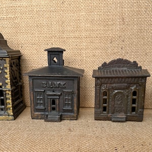 Antique Cast Iron Still Banks, Your Choice being Sold Separately, Figural Building Coin Banks, Collectibles, Americana