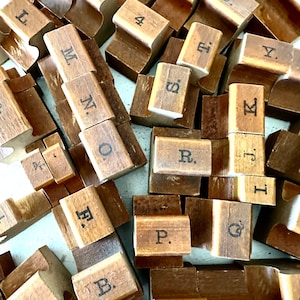 Vintage Set of Rubber Stamps on Wood, Alphabet, Numbers and Punctuations, 49 Pieces, for Craft Projects, Journaling & Scrapbooking