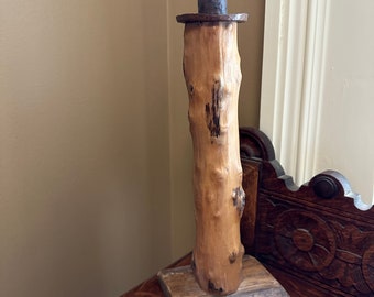 Primitive Folk Art Handmade Vintage Candlestick Holder, Lone Taper Candleholder, Made from a Tree Limb Branch, Rustic Home Decor