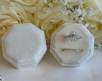 Beatilog 2 IN 1 Ring Box Wedding Day, Octagon 3 And 2 Slot Ring Box Premium Double Rings Bearer Holder Handmade Velvet Ring Gift Box For Proposal Engagement Ceremony Christmas Travel Emerald