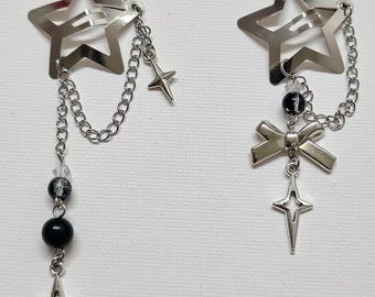 Silver Star Hair Clip | Monochrome Hair Accessories | y2k | Handmade Jewelry | Beaded Hair Clips With Charm | Alt Grunge Style | Cute Gifts