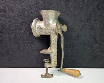 Vintage Challange Cast Iron Meat Grinder Food Chopper with Wood Handle and Clamp