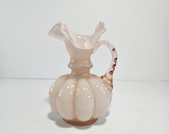 Vintage Fenton Glass Rose Overlay Ruffled Top Melon Pitcher/Jug 6" Tall, 4" Across