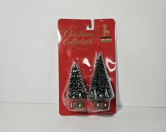 Set of 2 Sisal Trees With Snow Frosted Tips & Wood Bases Christmas Winter Holiday Decor