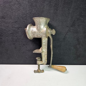 Vintage Challange Cast Iron Meat Grinder Food Chopper with Wood Handle and Clamp