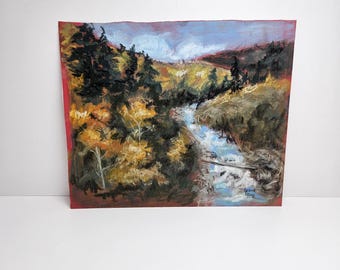 Pastel Chalk Landscape with River Original Art on Paper 13" x 15"