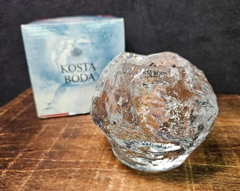 Vintage Kosta Boda Crystal Snowball Votive Holder Swedish - In Box