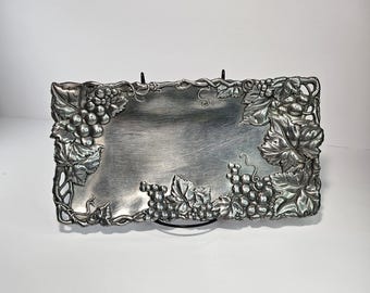 Vintage Arthur Court Grape Leaves & Vines Metal Bread Serving Tray 11.5" Long, 6" Across
